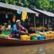 residents selling snacks during flood