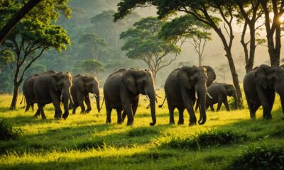 wild elephants on route